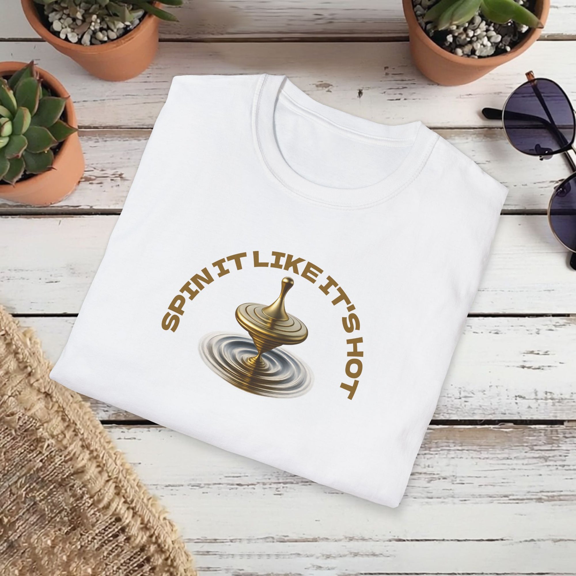 Spin It Like It's Hot T-Shirt – Funny Golden Spinning Top Tee | Glam & Balance Graphic Shirt
