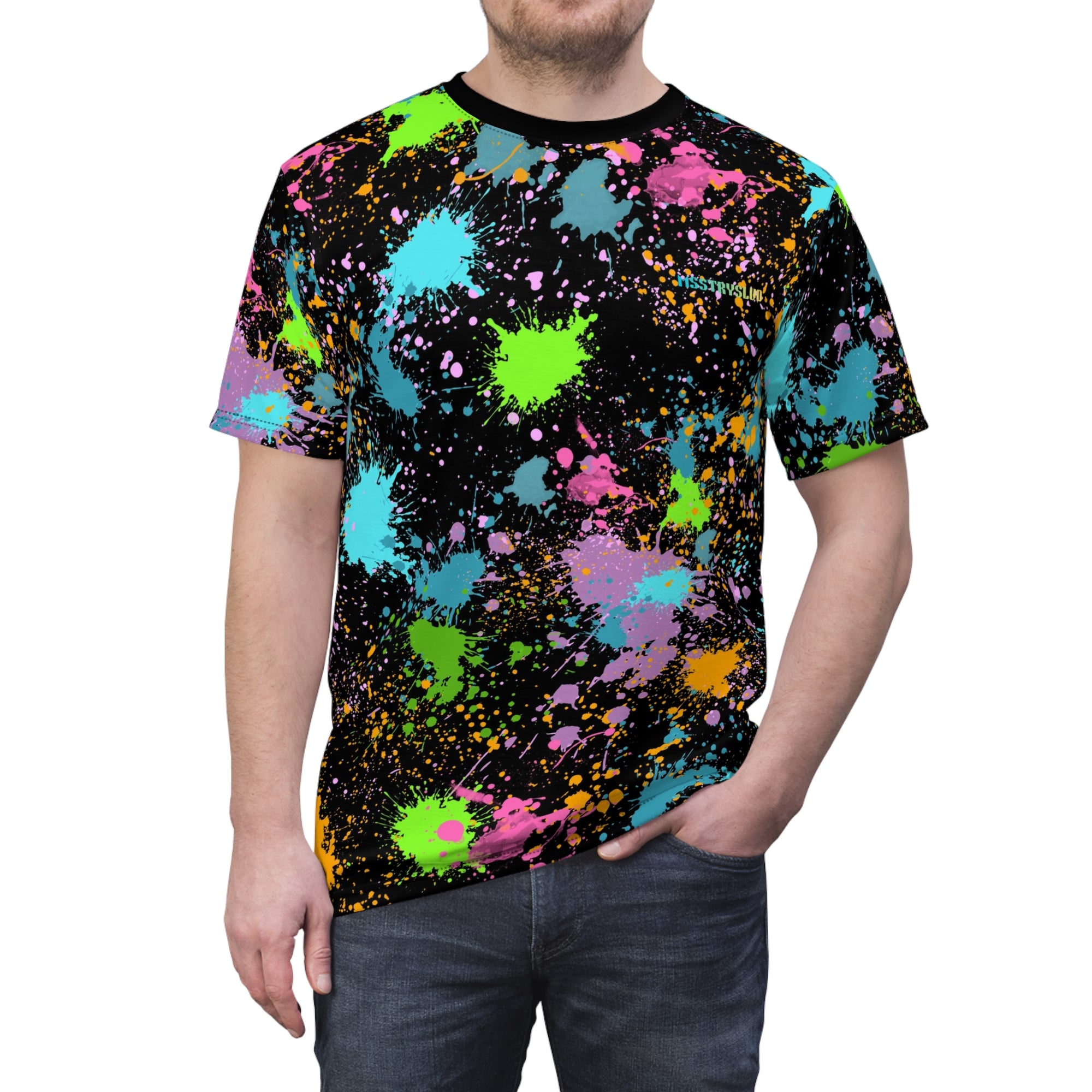 Neon Paint Splatter T-Shirt | Colourful Graphic Tee Festival Rave Streetwear Top