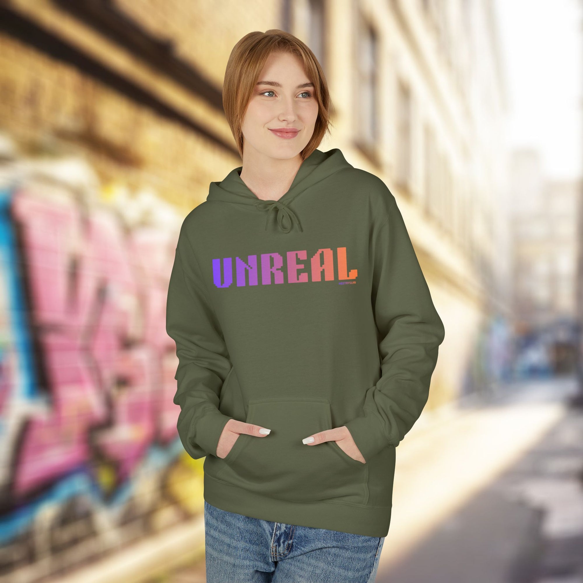 Unreal Bold Big Quote Hoodie | Positive Colorful Print Retro Graphic Pullover