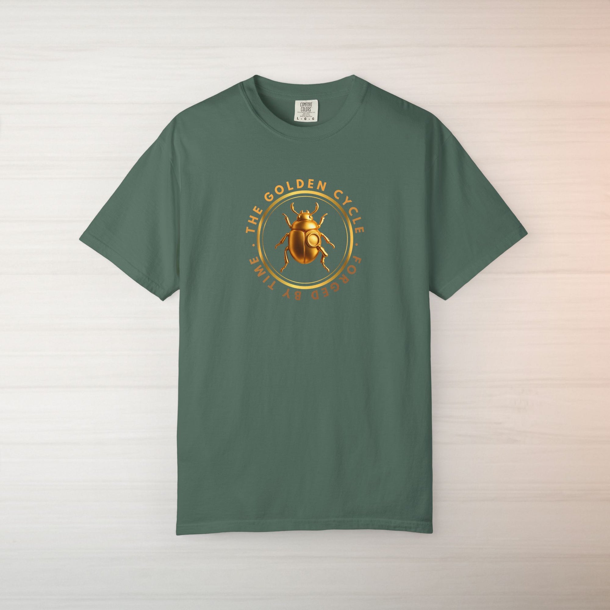 Golden Beetle T Shirt Minimal Emblem | The Golden Cycle Tee | Luxury Scarab Symbol Shirt | Slogan Unisex Graphic T-Shirt