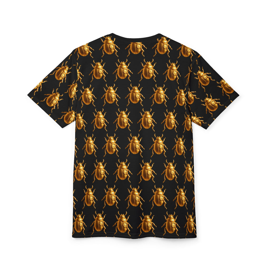 Golden Beetle T-Shirt II – Scarab Pattern Tee, Bold Full Graphic Shirt, Streetwear Unisex Cut & Sew Tee