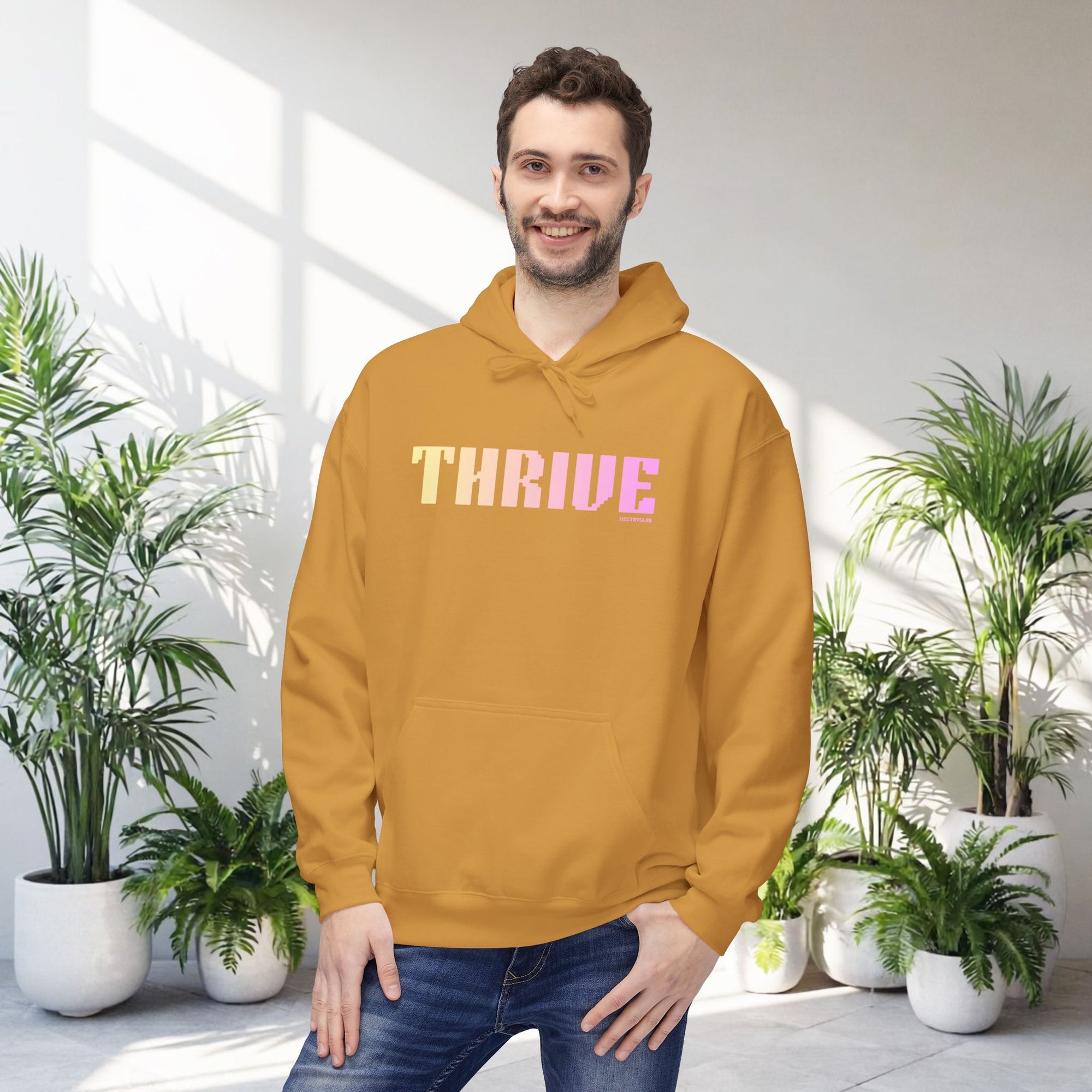 Thrive Bold Big Quote Hoodie | Positive Colorful Print Retro Graphic Pullover