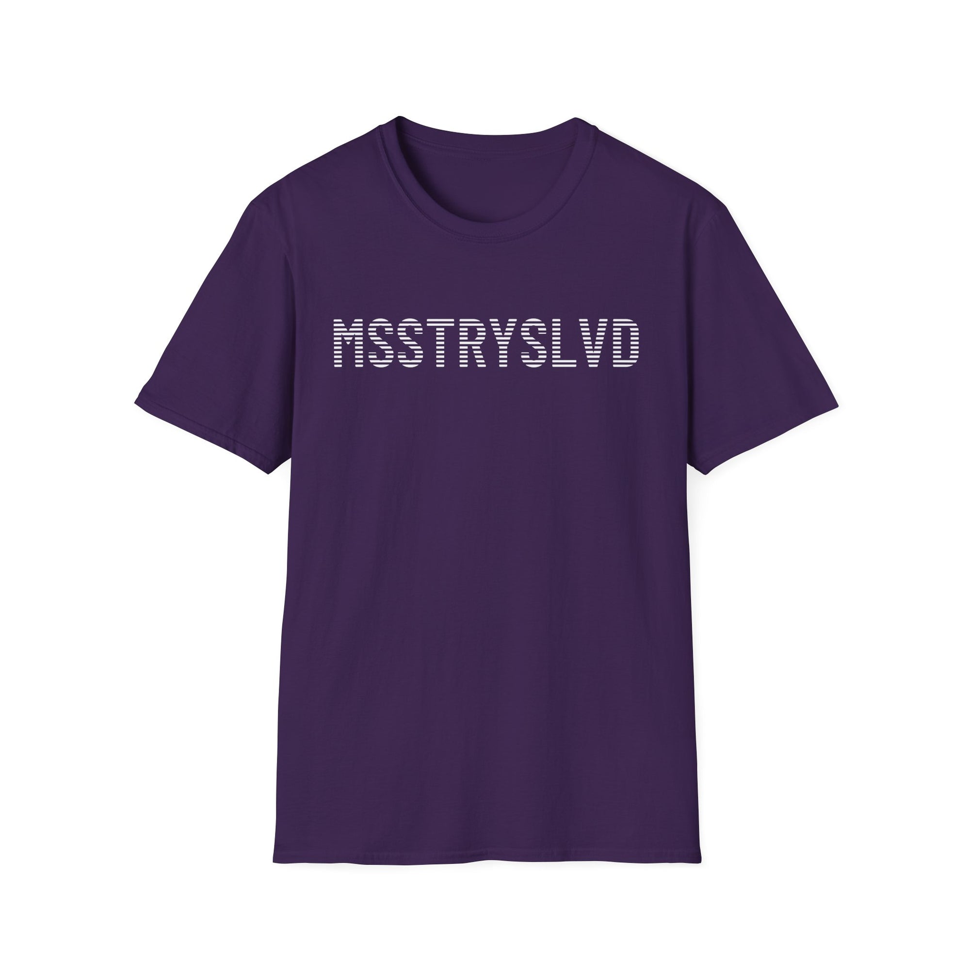 MSSTRYSLVD Word Stripe Graphic T-Shirt – Industrial Font Design Tee, White Bold Text Unisex Shirt, Typography Lovers Gift, Minimalist Urban Style