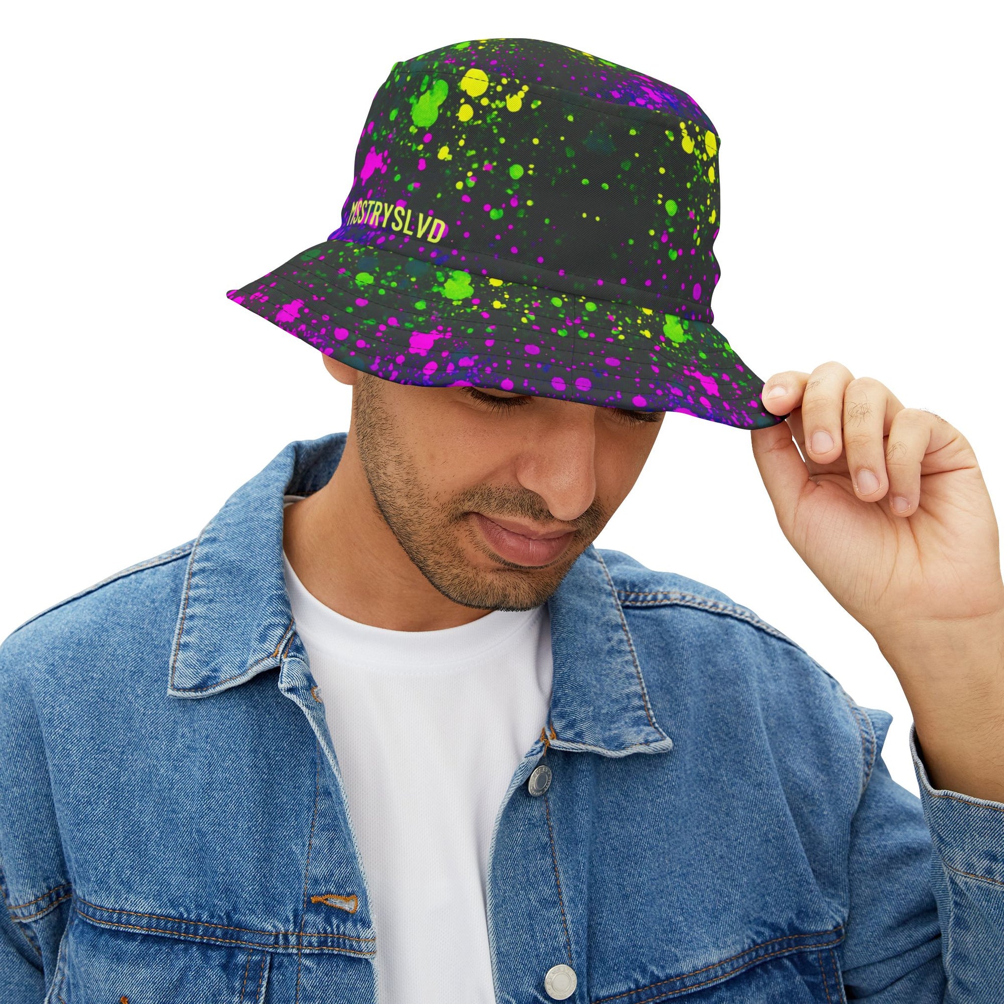 PULSE Color Splash Bucket Hat Neon Splatter in Pink, Yellow, Green & Blue | Unisex Reversible Bold Rave Festival Streetwear