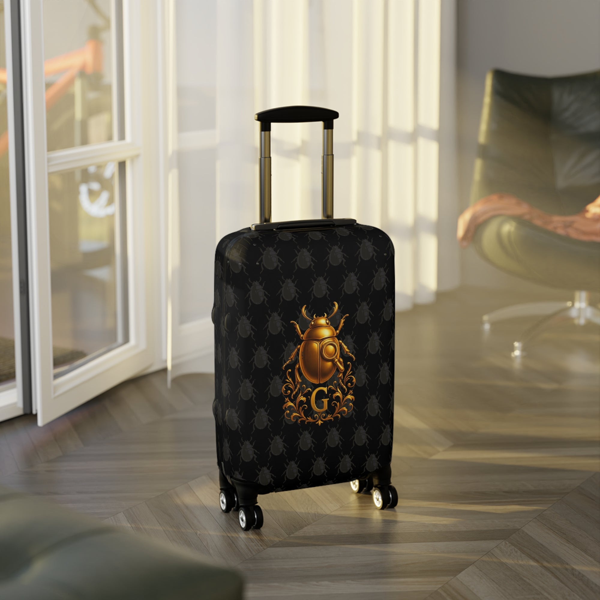 Golden Beetle Initial 'G' Luggage Cover Travel Suitcase Mid-Century Vintage Style