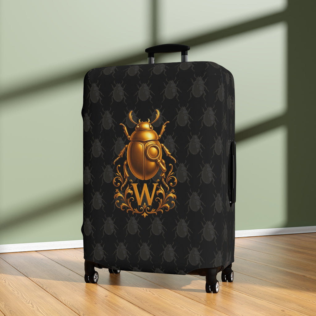 Golden Beetle Initial 'W' Luggage Cover Travel Suitcase Mid-Century Vintage Style