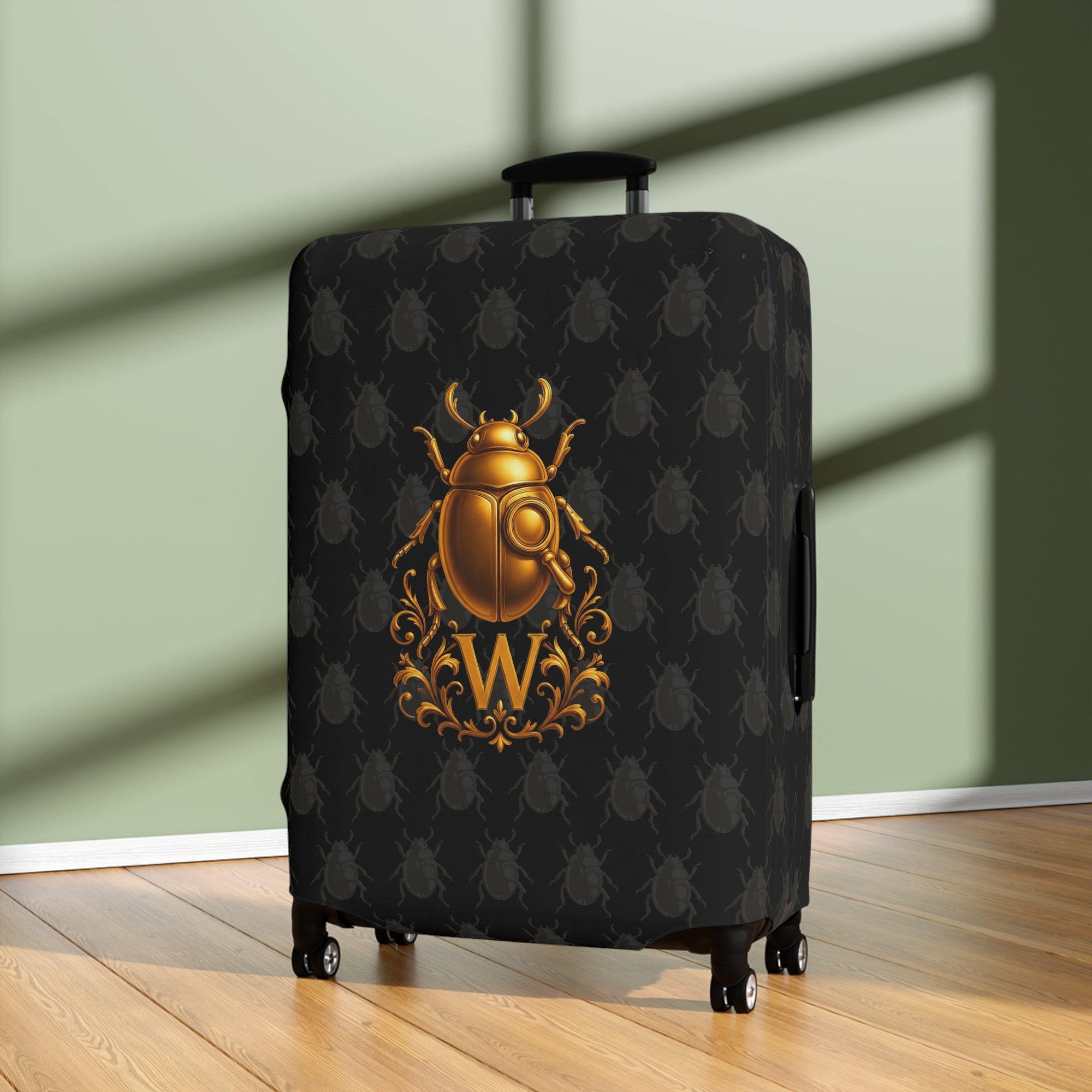 Golden Beetle Initial 'W' Luggage Cover Travel Suitcase Mid-Century Vintage Style