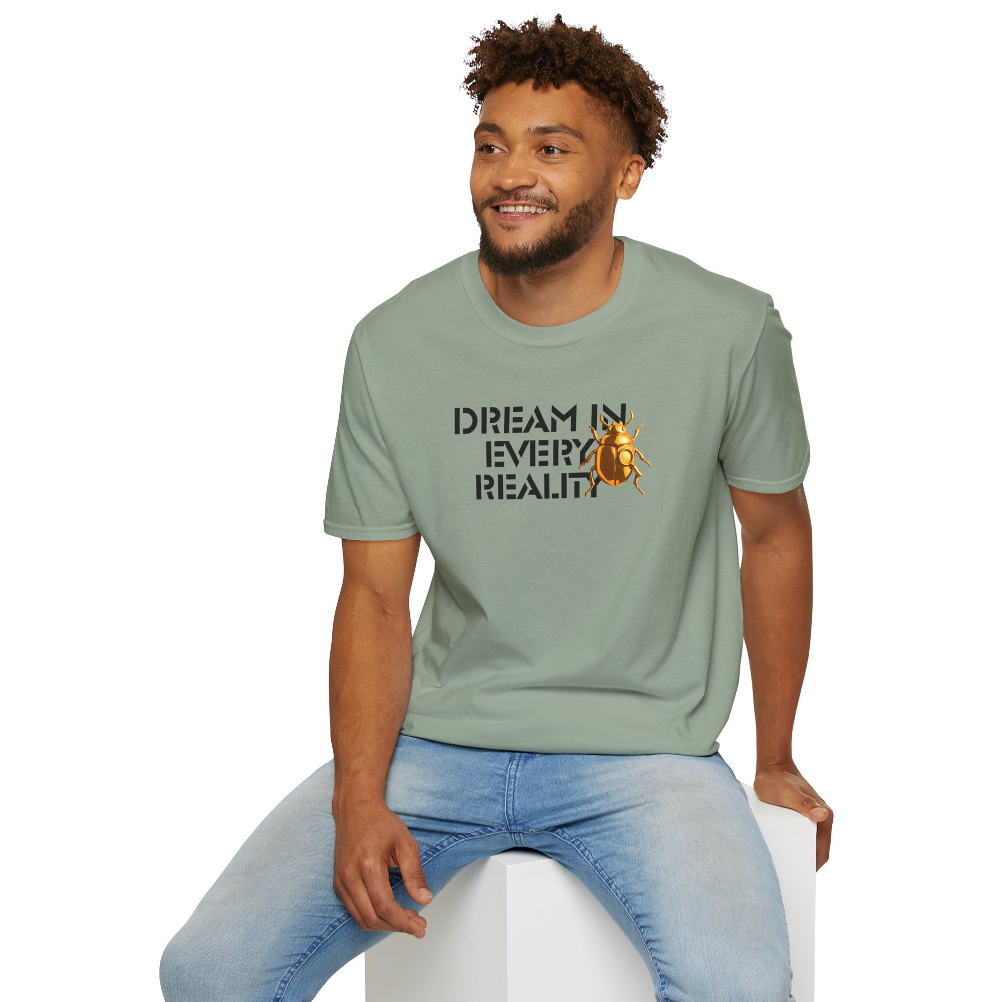DREAM IN EVERY REALITY Code Breaker T-Shirt – Bold Text Unisex Shirt, Futuristic Typography Lovers Gift