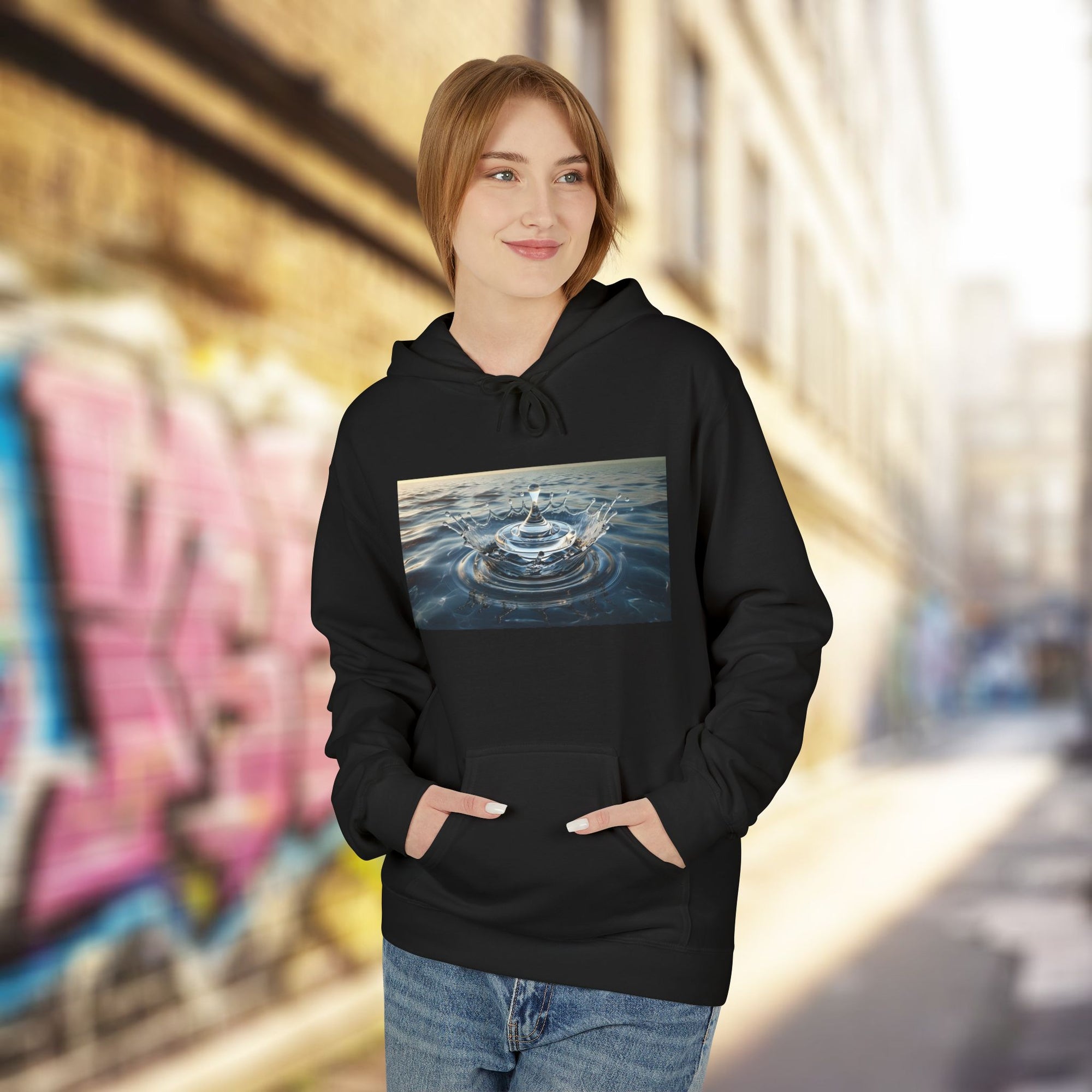 Liquid Balance Hoodie – Reflective Glass Spinning Top Design | Mindful Minimalist Streetwear