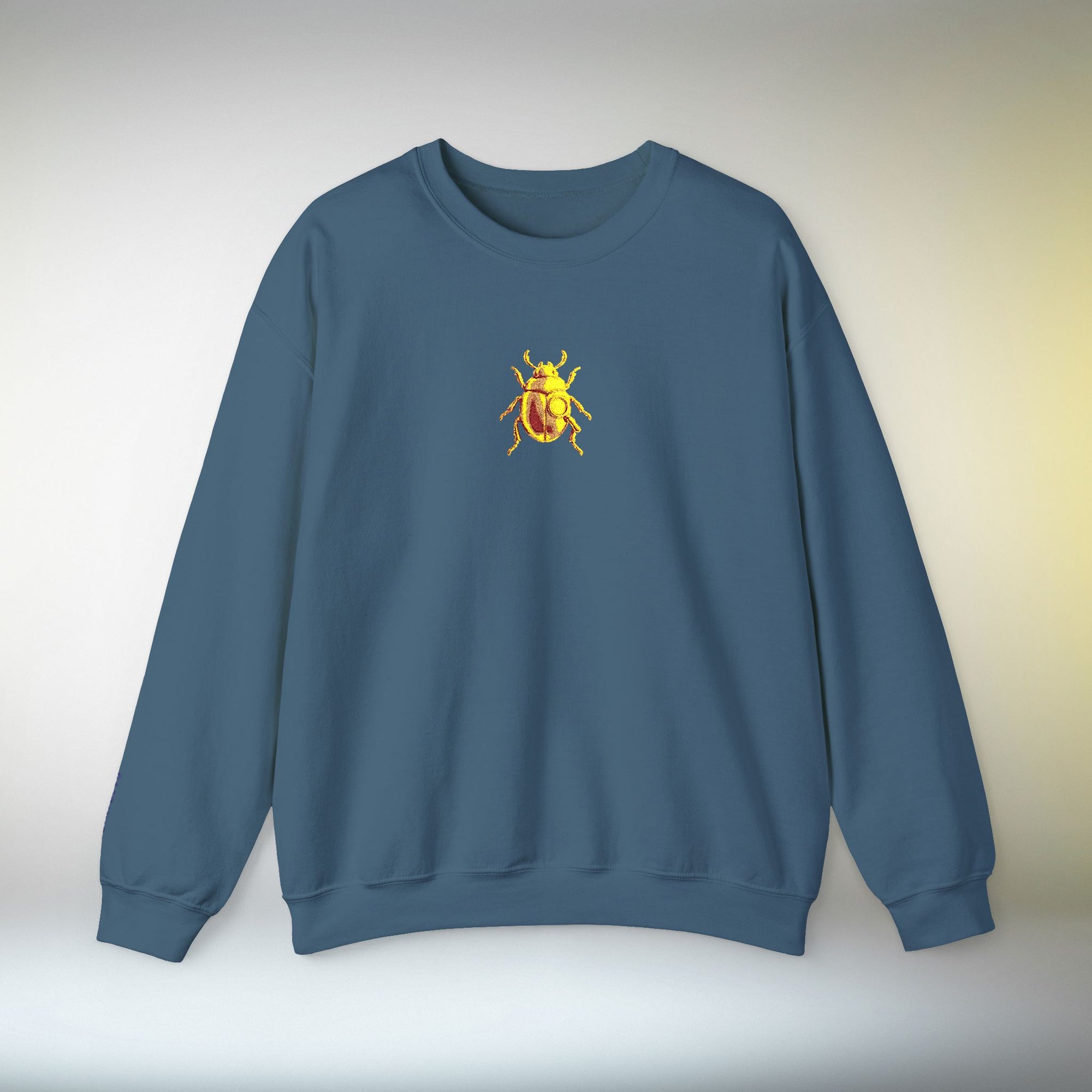 Embroidered Golden Beetle Sweatshirt | Minimal Mystery Insect Design | Unisex Long Sleeve Crewneck | Retro Aesthetic Streetwear