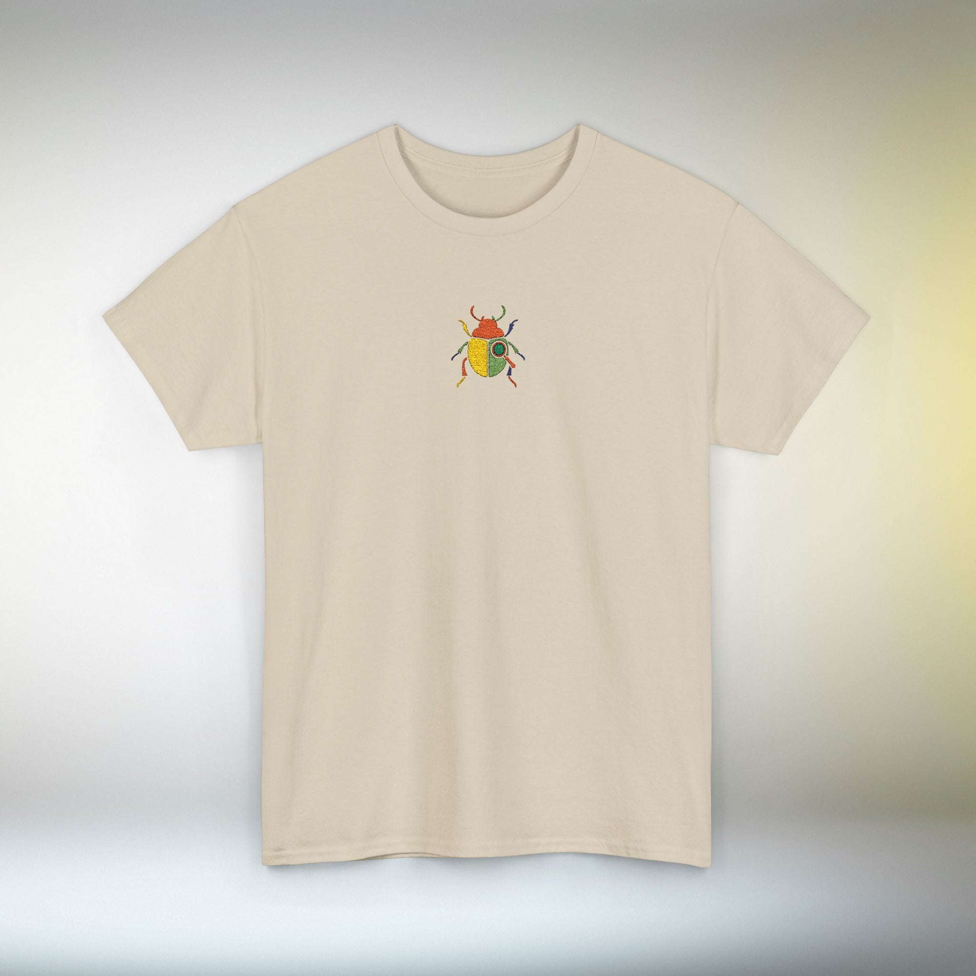 Embroidered Minimal Beetle T-Shirt | Unisex Tee Small Chest Color Block Embroidery | Aesthetic Insect Graphic Shirt