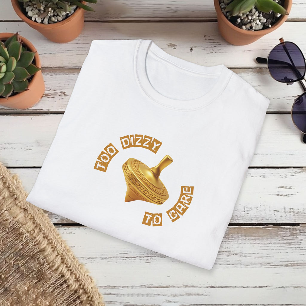 Too Dizzy to Care T-Shirt – Funny Spinning Top Graphic Tee | Quirky Gift for Friends