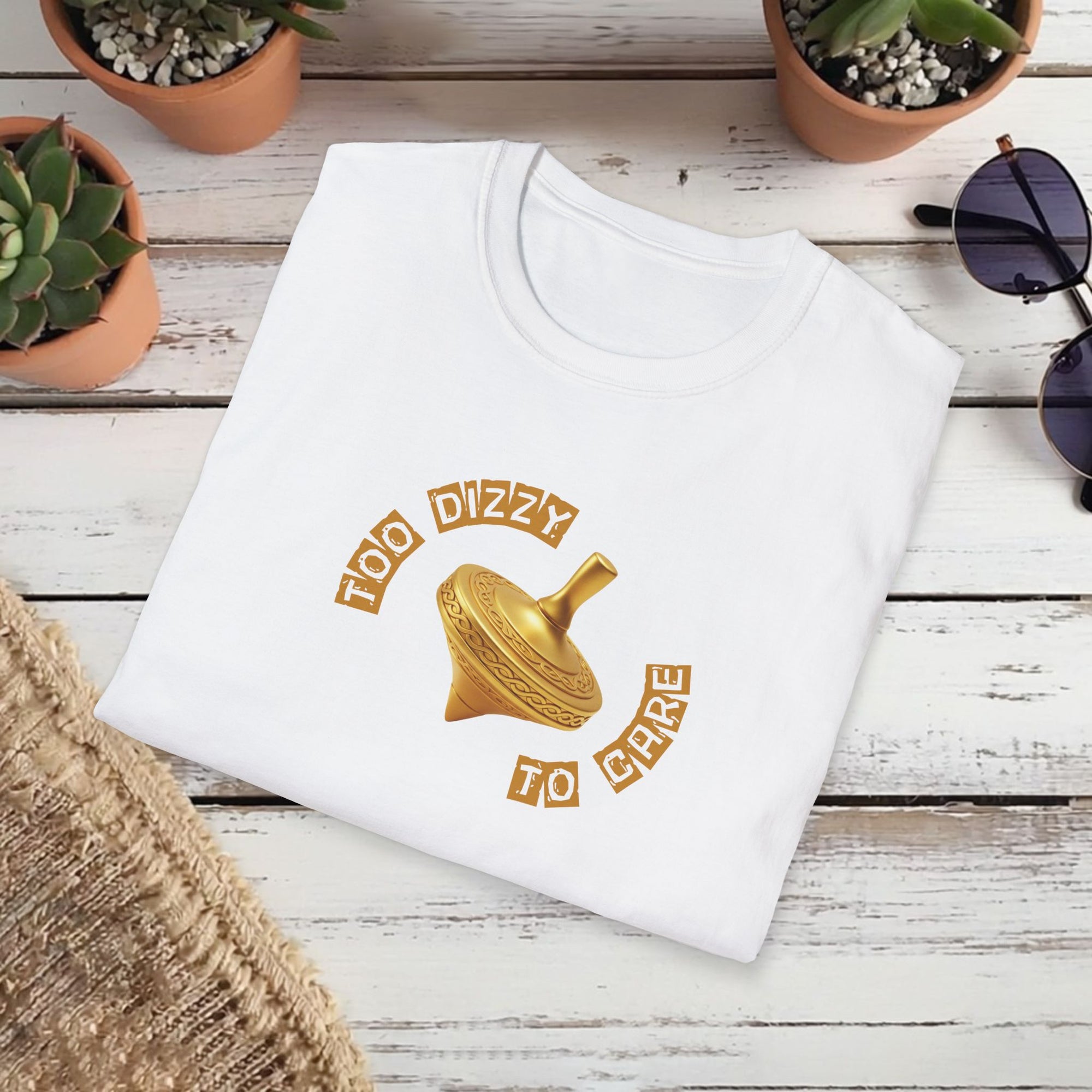Too Dizzy to Care T-Shirt – Funny Spinning Top Graphic Tee | Quirky Gift for Friends