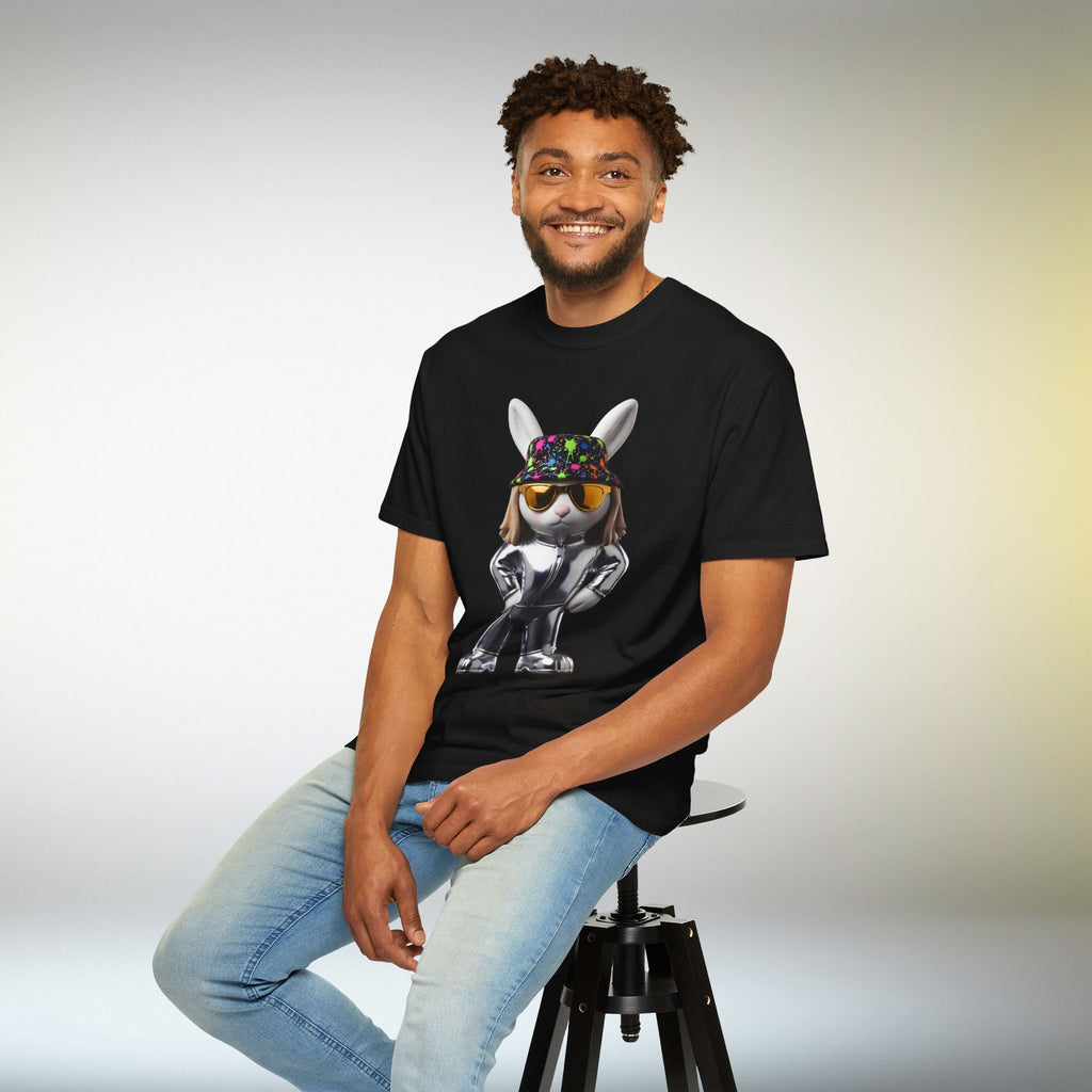 Cool Rabbit Graphic T-Shirt | Streetwear Bunny Character Tee, Fun Urban Animal Art Shirt, Unisex Black T Shirt