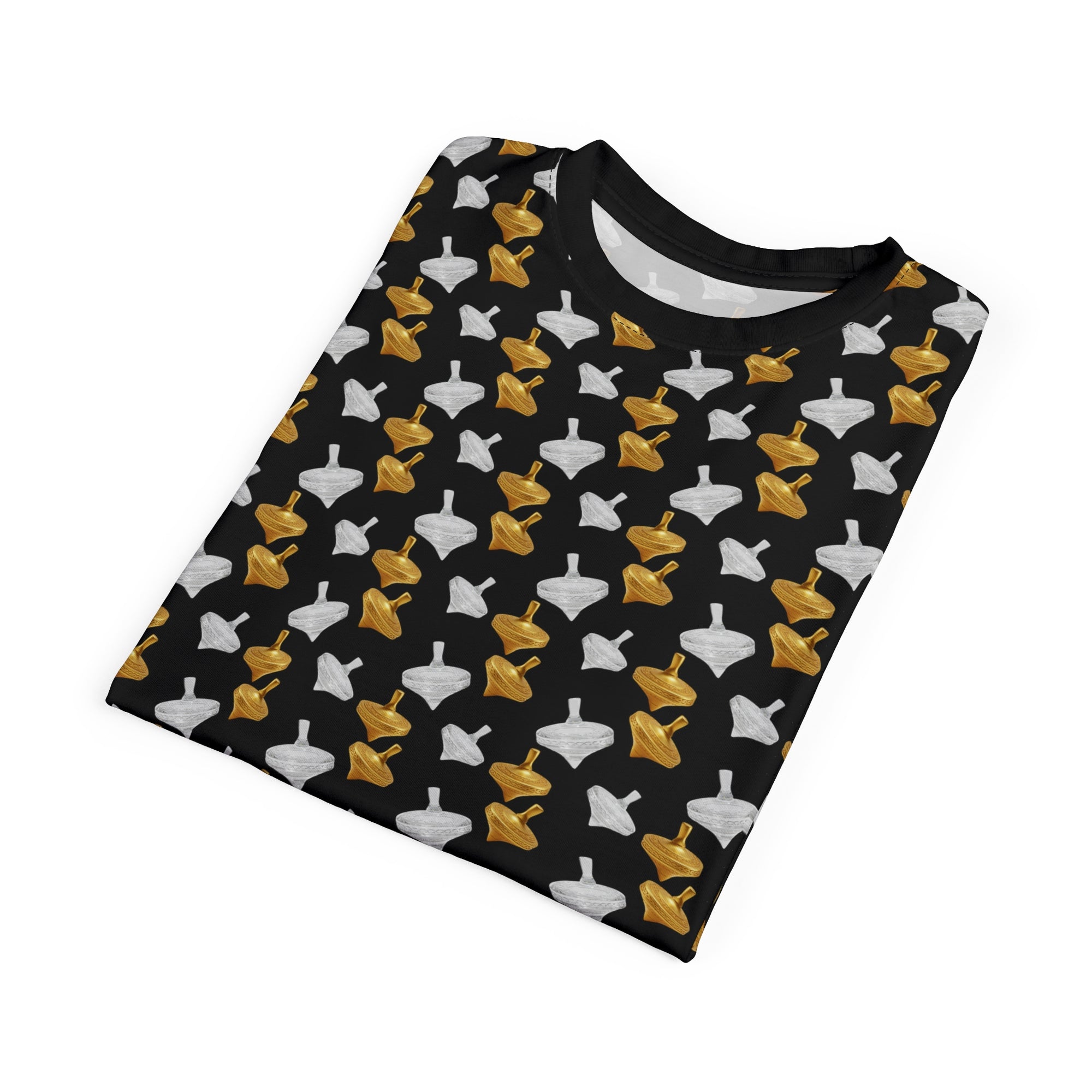 Gold Spinning Top Pattern T-Shirt – All Over Print Designer Tee | Modern Minimalist Unisex Streetwear