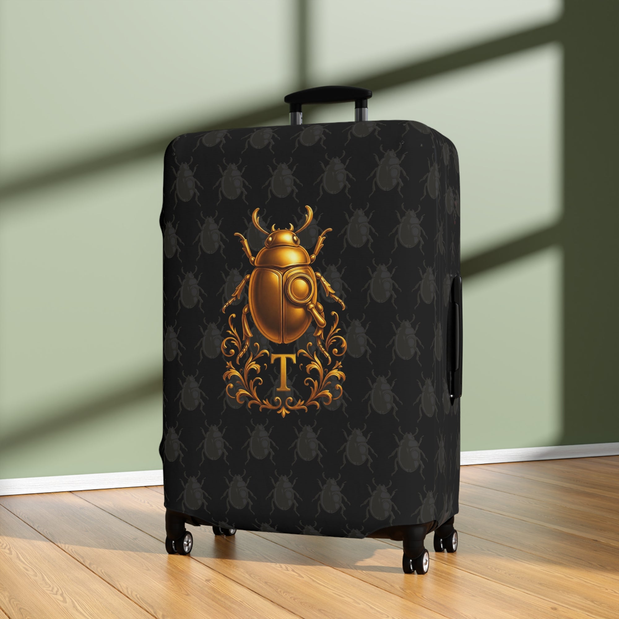 Golden Beetle Initial 'T' Luggage Cover Travel Suitcase Mid-Century Vintage Style