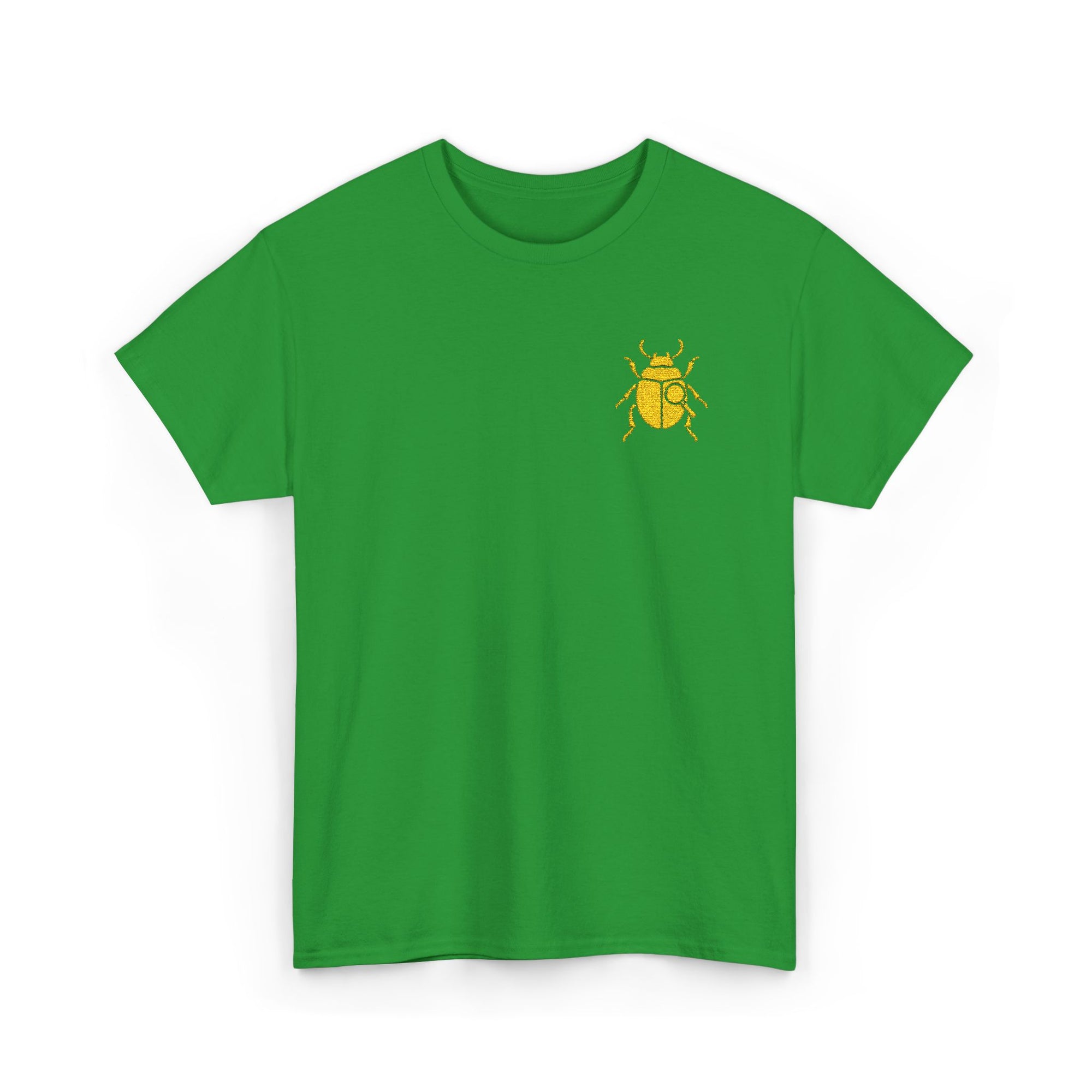 Gold Scarab Beetle Embroidered T-Shirt – Steampunk Insect Design, Unique Golden Bug Cotton Tee for Men & Women