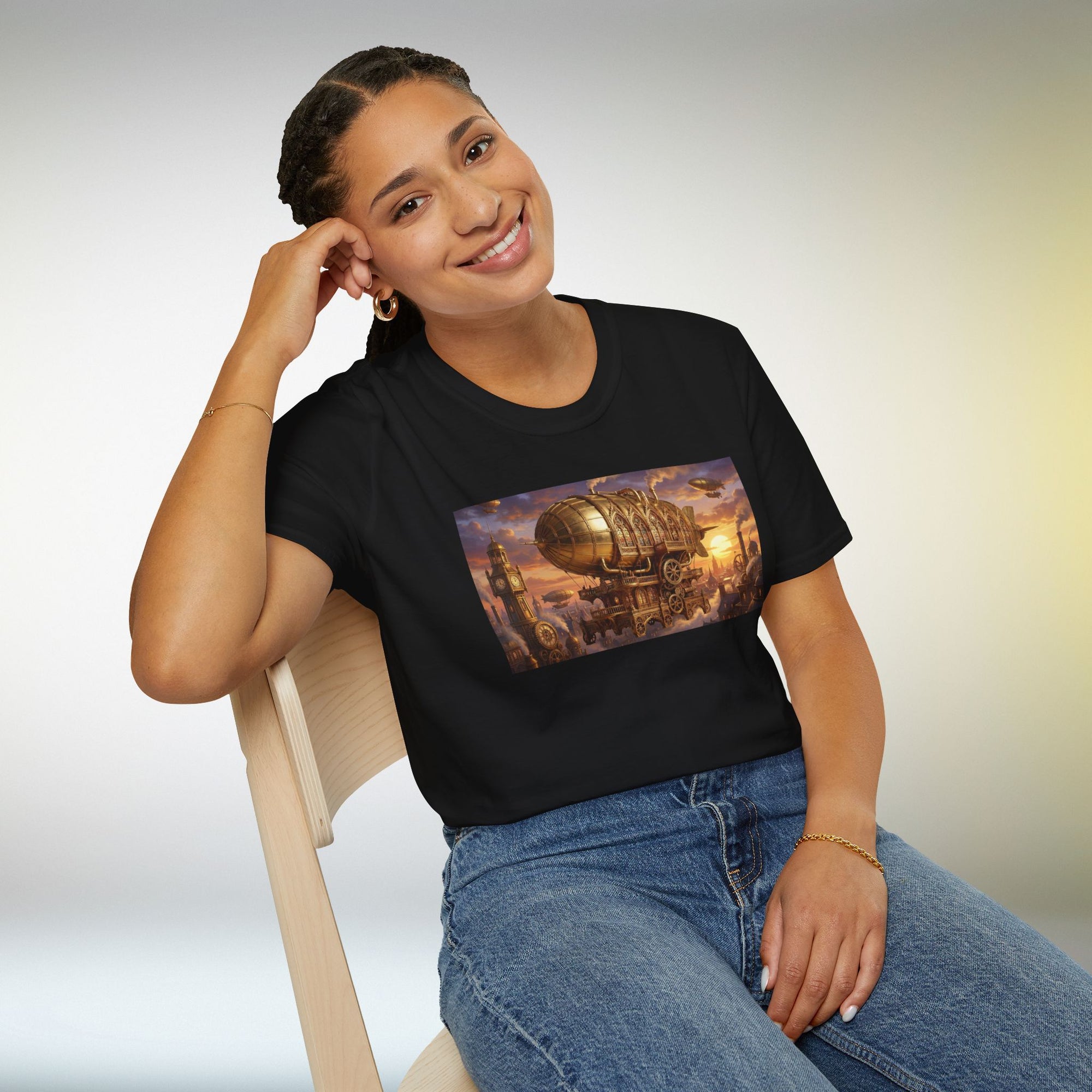 Steampunk Airship T-Shirt | Fantasy Vintage Flying Machine Graphic Tee Retro