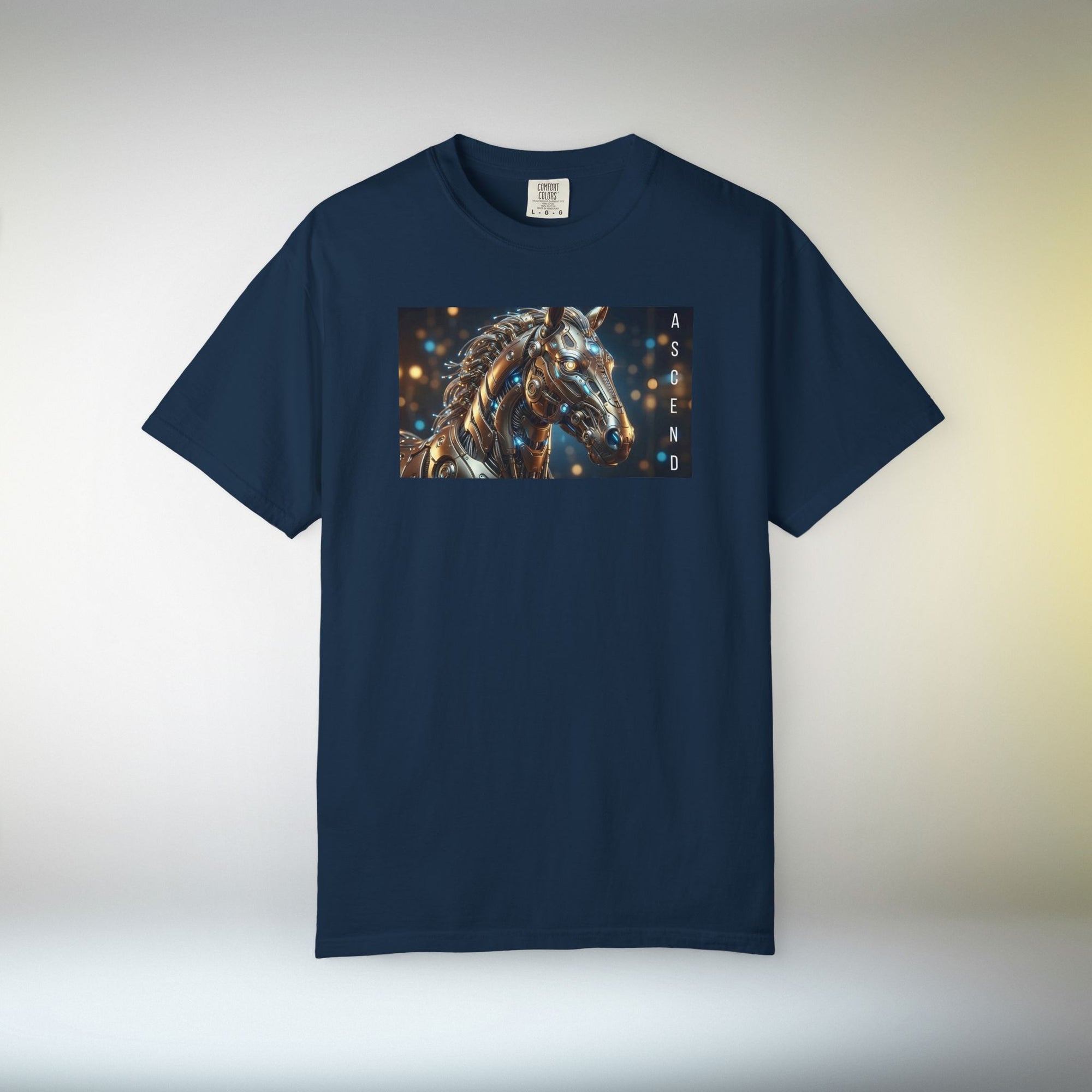 ASCEND Cyber Horse T-Shirt | Futuristic Steampunk Mechanical Animal Graphic Tee, Sci-Fi Streetwear Unisex