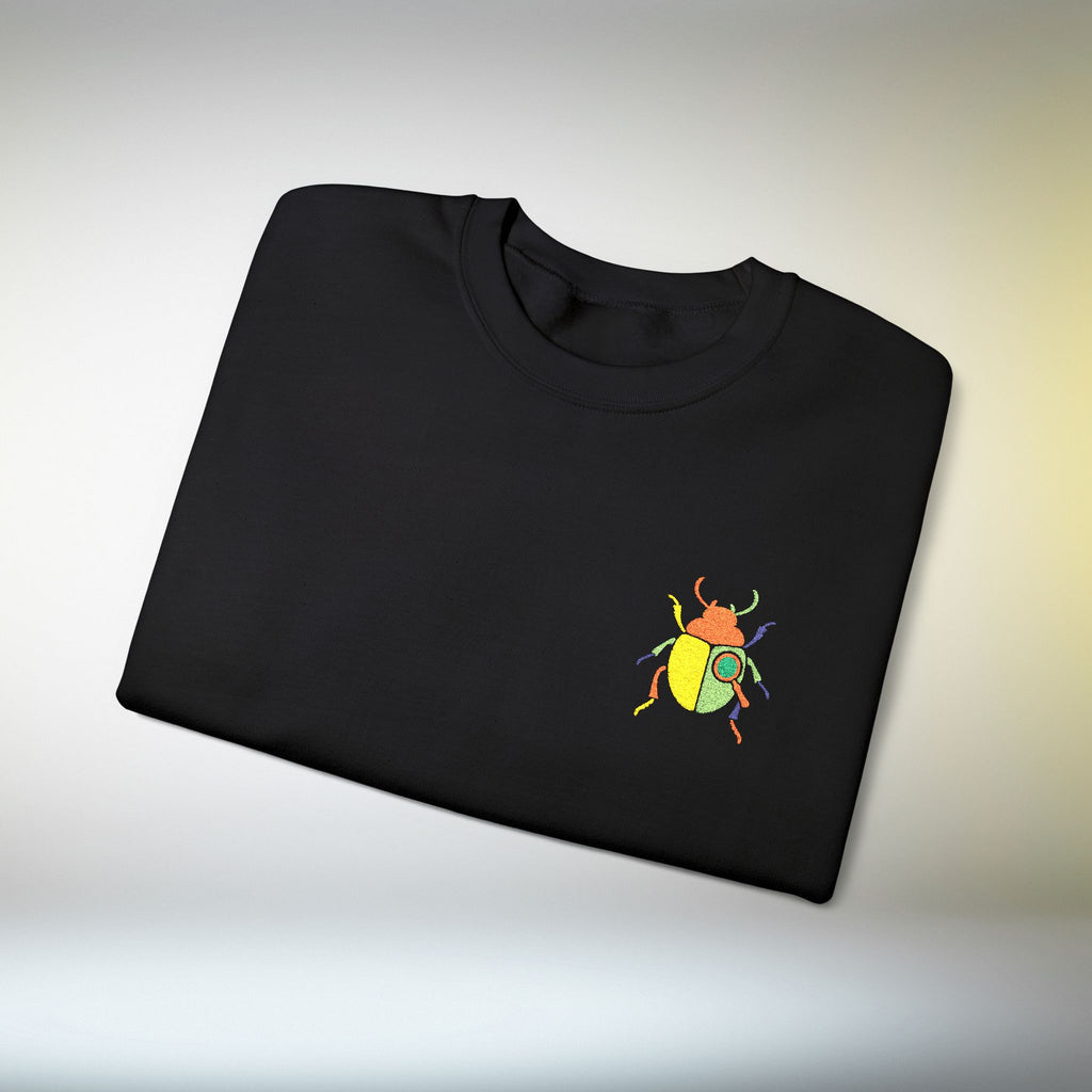 Embroidered Beetle Sweatshirt | Minimal Mystery Insect Design | Unisex Long Sleeve Crewneck | Mid Century Inspired Aesthetic Streetwear