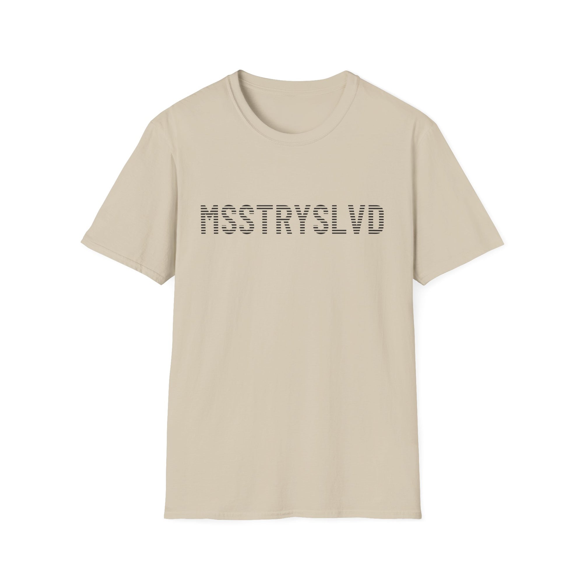 MSSTRYSLVD Word Stripe Graphic T-Shirt – Industrial Font Design Tee, Bold Text Unisex Shirt, Typography Lovers Gift, Minimalist Urban Style
