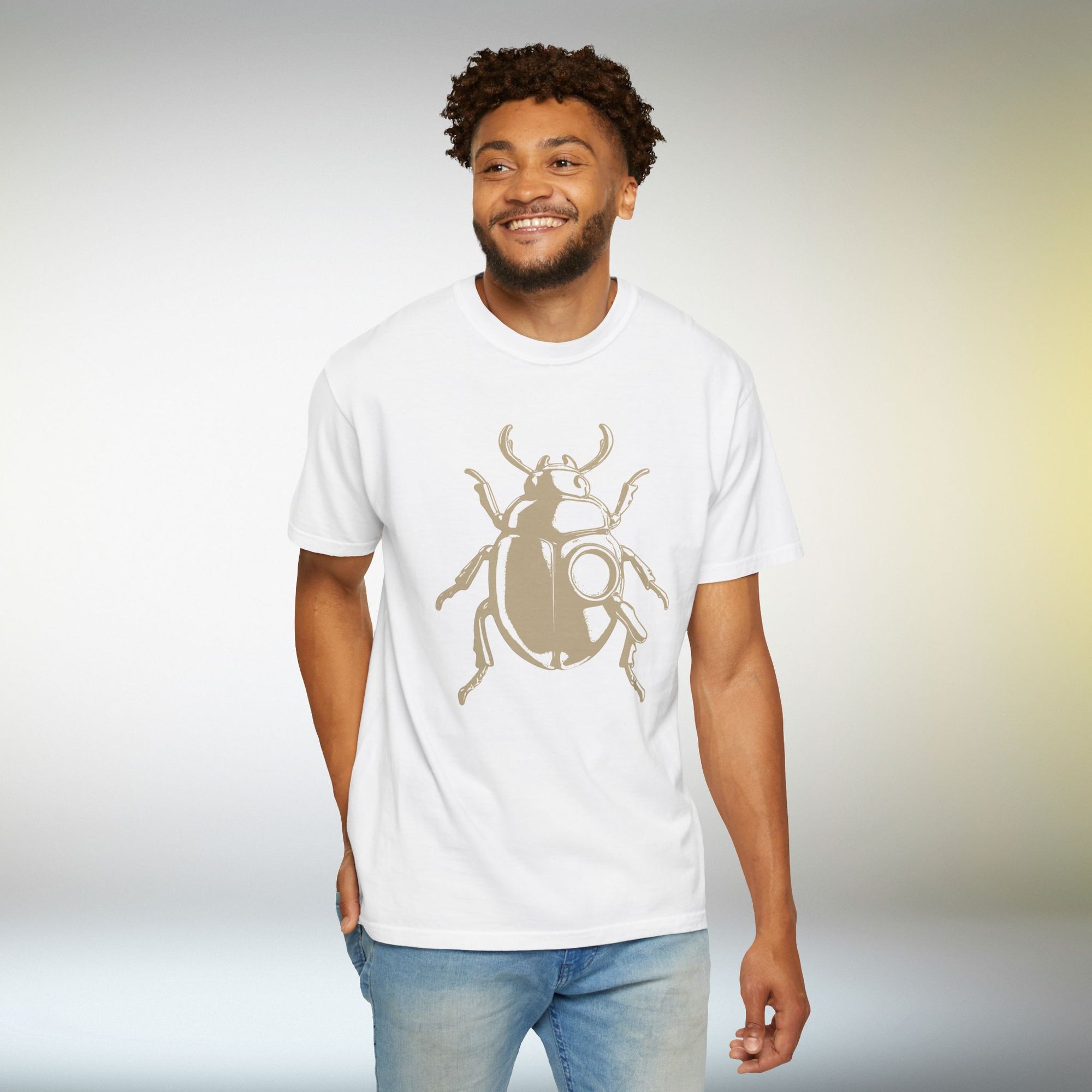 Minimal Beetle T Shirt Neutral Pastel Graphic | Insect Art Tee | Modern Scarab Ilustration Shirt | Unisex Graphic Tee For Men Or Women