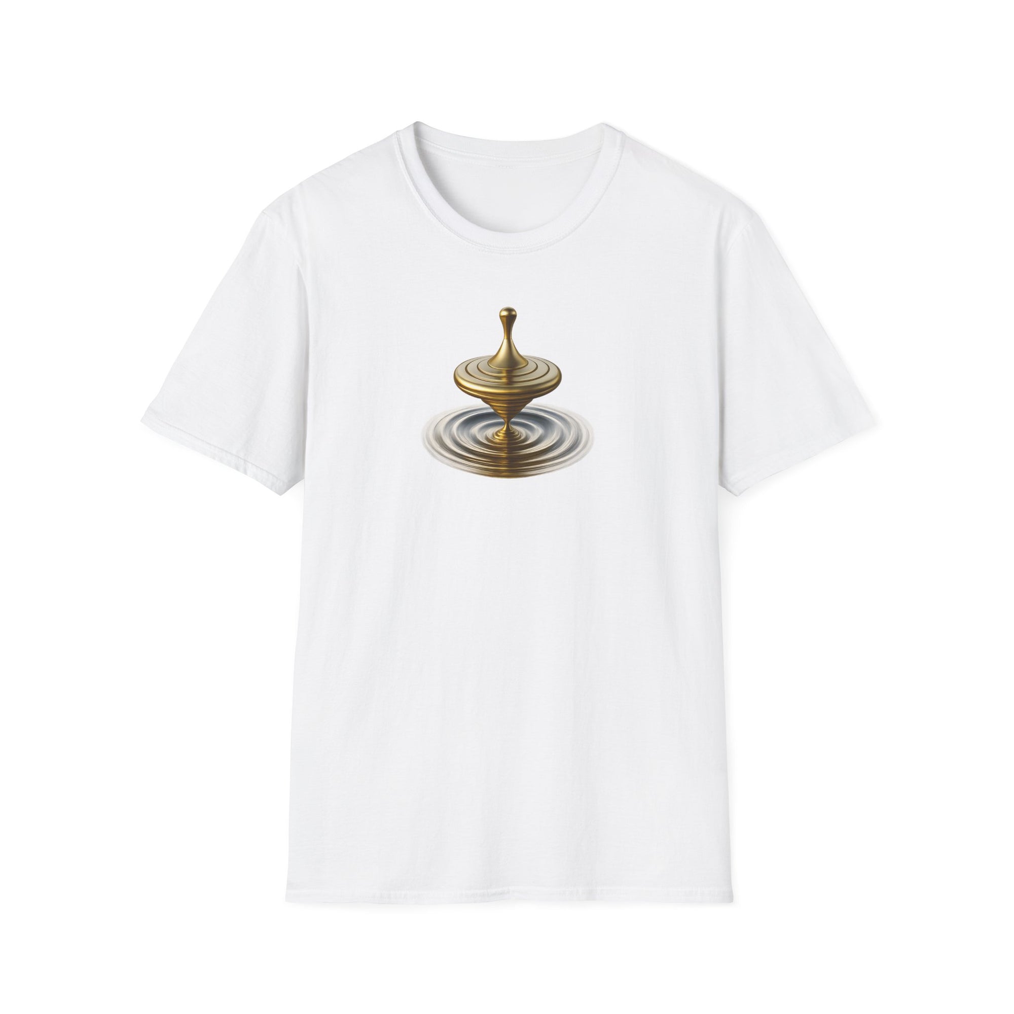 Golden Spin T-Shirt – Shiny Spinning Top Art Tee | Balance in Motion Graphic Shirt