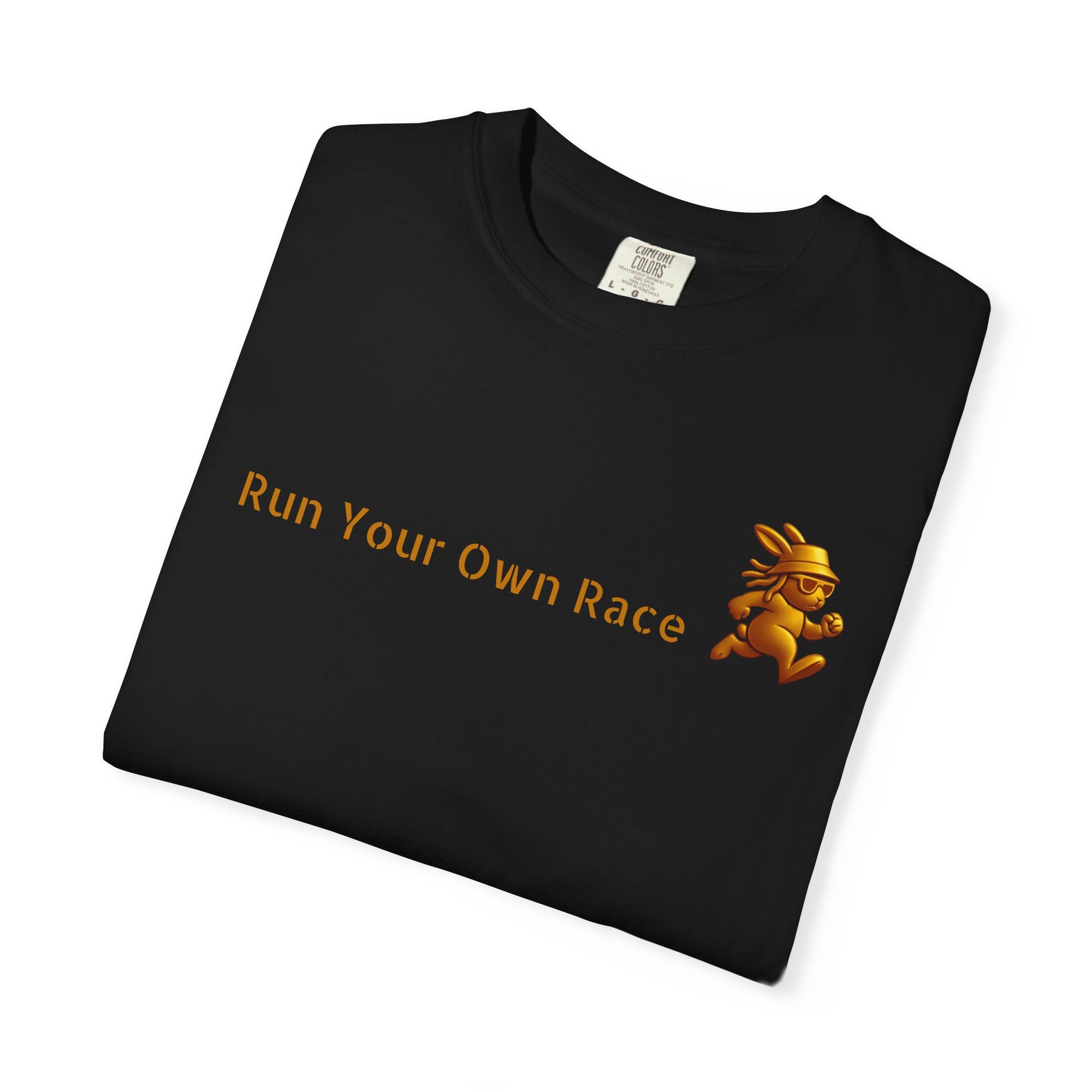 Gold Fearless Bunny Streetwear Graphic Tee| Run Your Own Race T Shirt