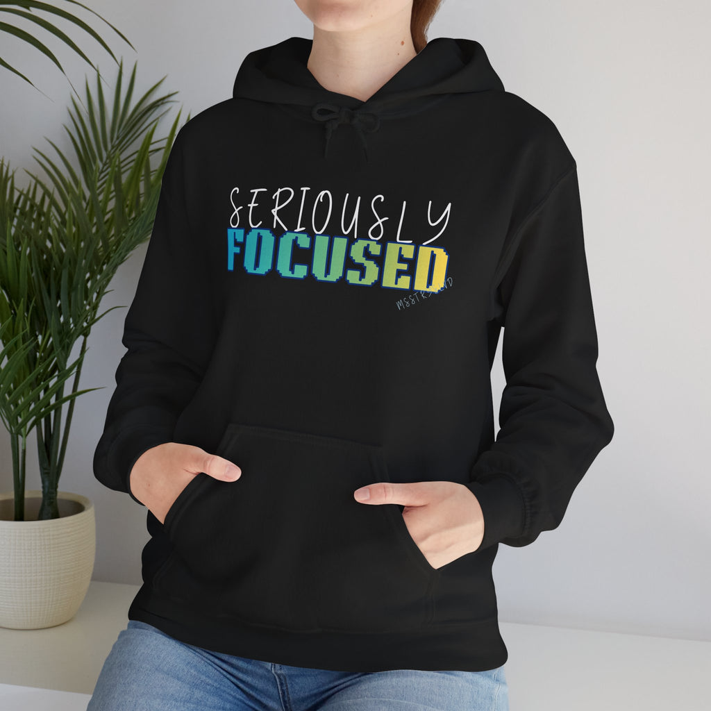 Embroidered Seriously Focused Heavy Blend™ Hooded Sweatshirt Quote Retro Pixel