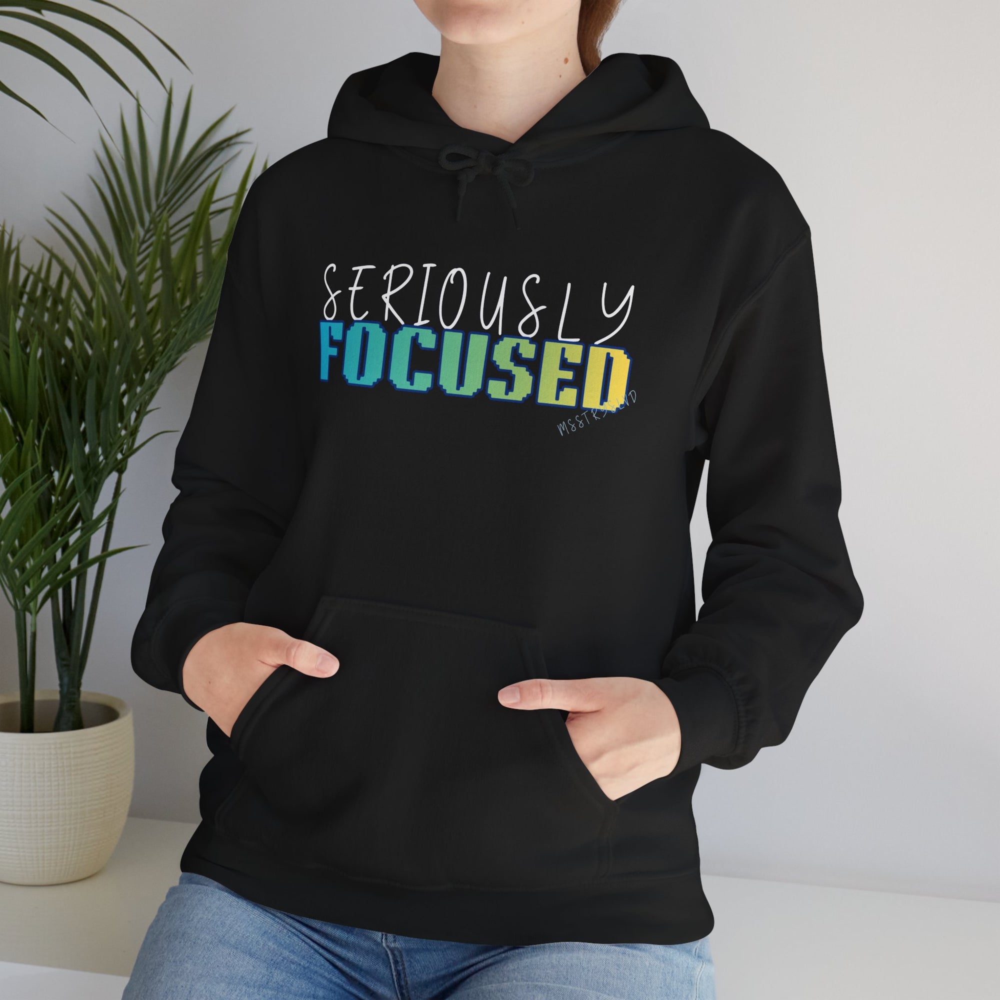 Embroidered Seriously Focused Heavy Blend™ Hooded Sweatshirt Quote Retro Pixel