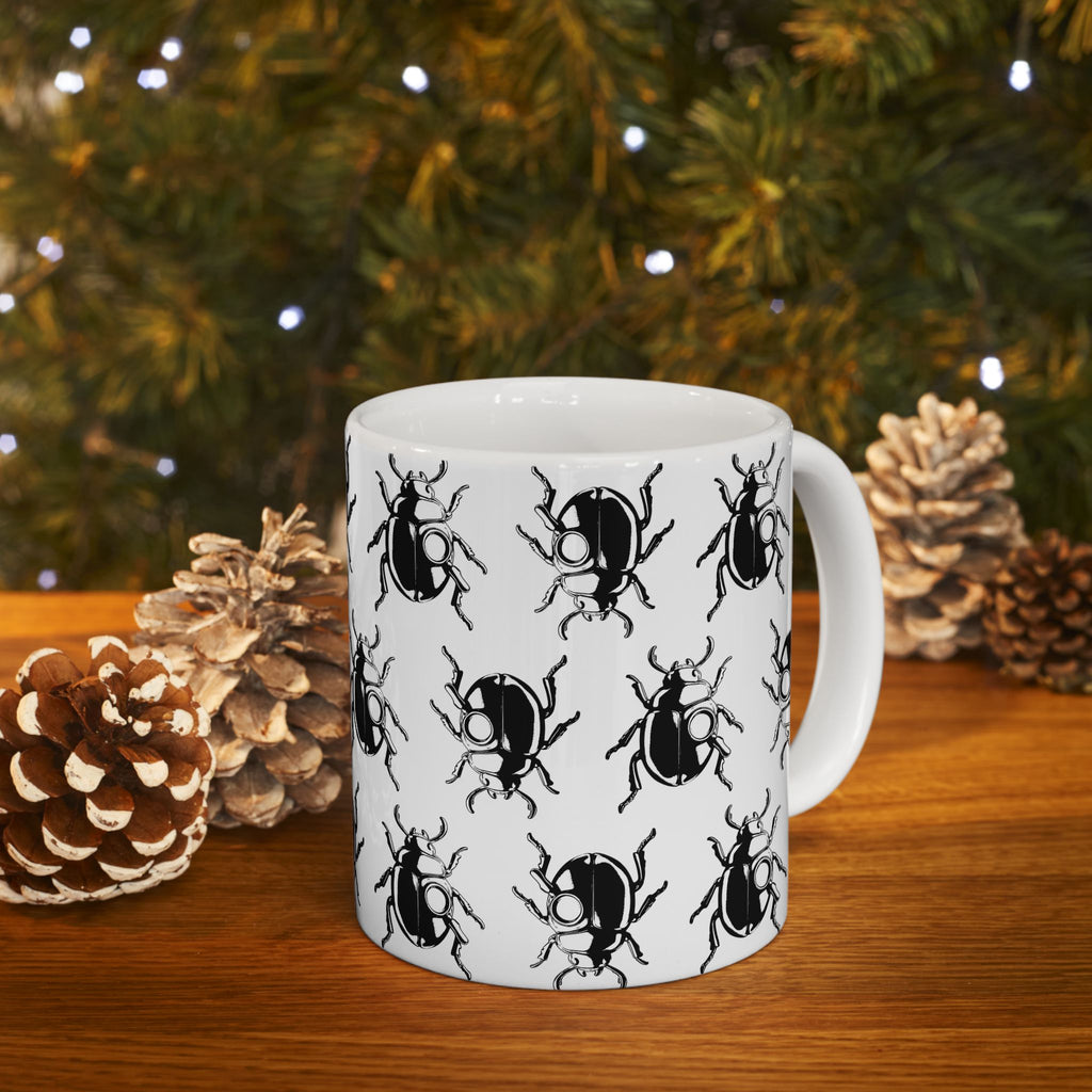 MSSTRYSLVD Scarab Pattern Mug – 11oz Ceramic Cup for Mystery Lovers, Timeline Travelers & Aesthetic Drinkware Collectors