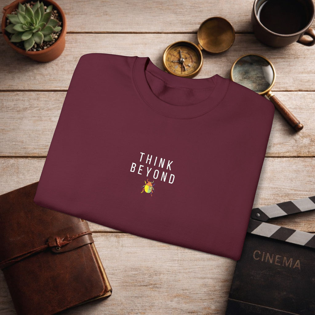 Think Beyond Embroidered Sweatshirt | Minimal Motivational Crewneck, Premium Unisex Embroidery, Thoughtful Streetwear