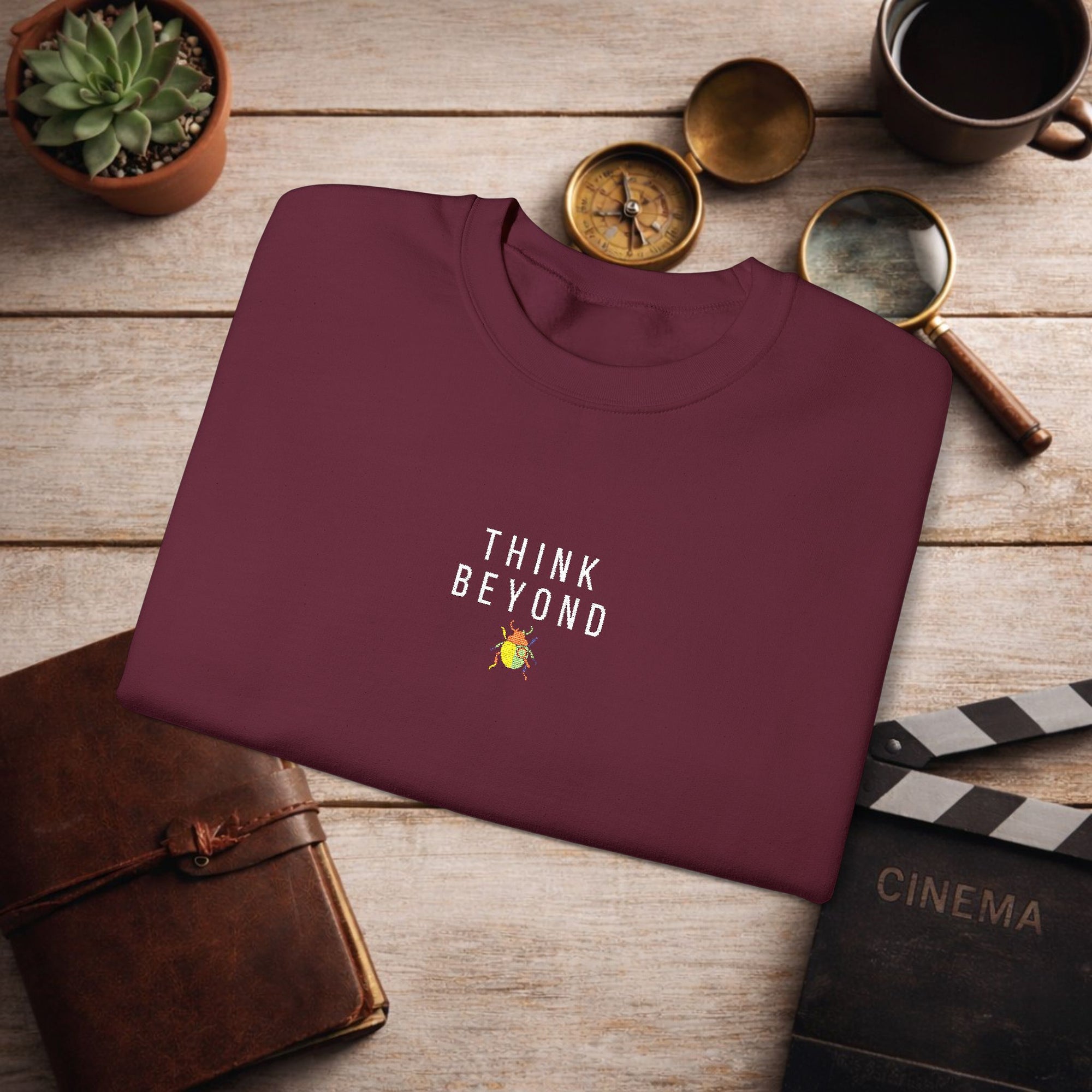 Think Beyond Embroidered Sweatshirt | Minimal Motivational Crewneck, Premium Unisex Embroidery, Thoughtful Streetwear