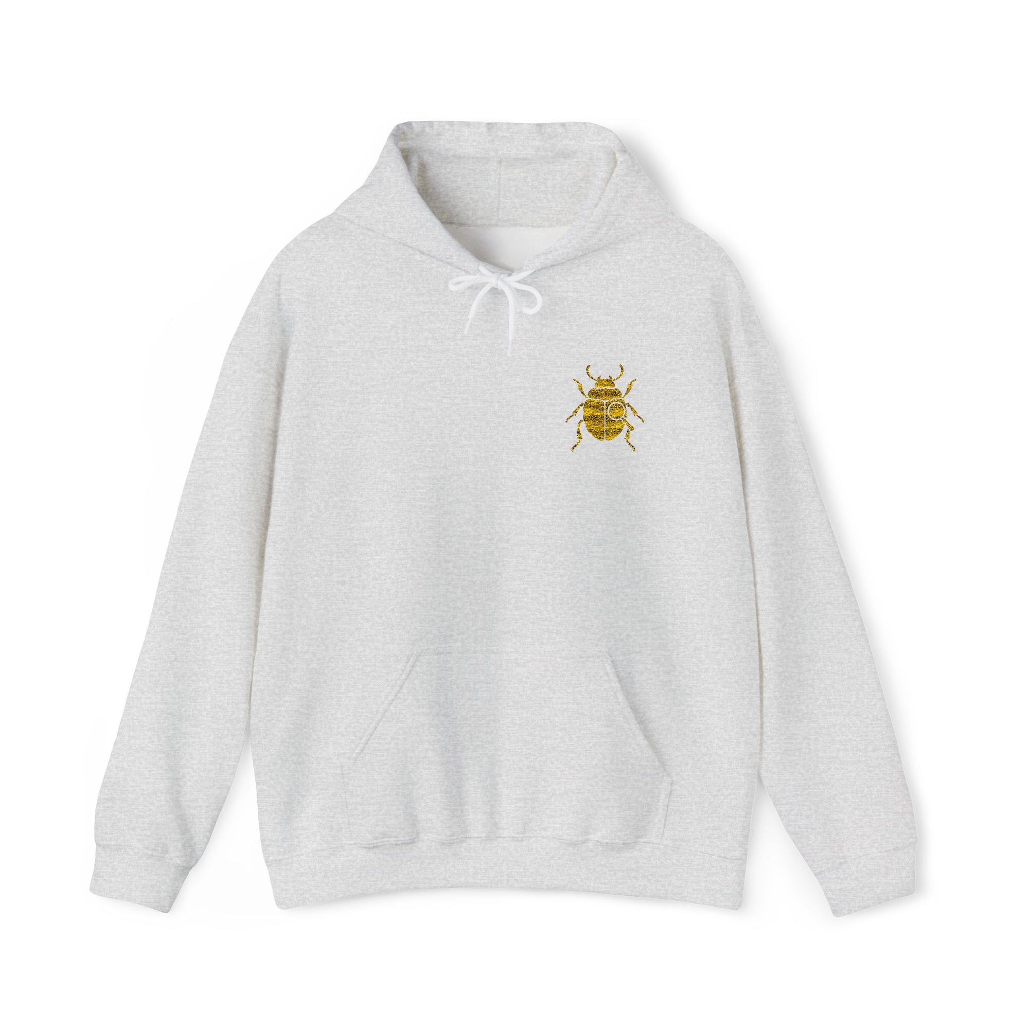 Gold Beetle Embroidered Hoodie – Futuristic Steampunk Insect, Unique Golden Bug Fashion Top | Unisex Heavy Blend Hooded Sweatshirt