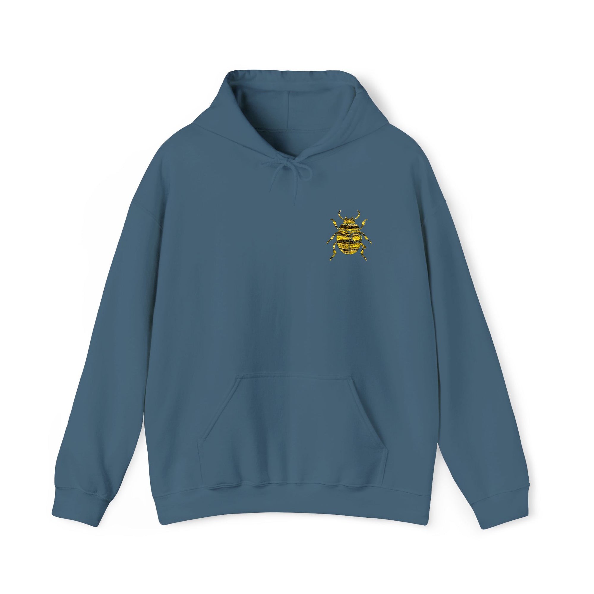 Gold Beetle Embroidered Hoodie – Futuristic Steampunk Insect, Unique Golden Bug Fashion Top | Unisex Heavy Blend Hooded Sweatshirt