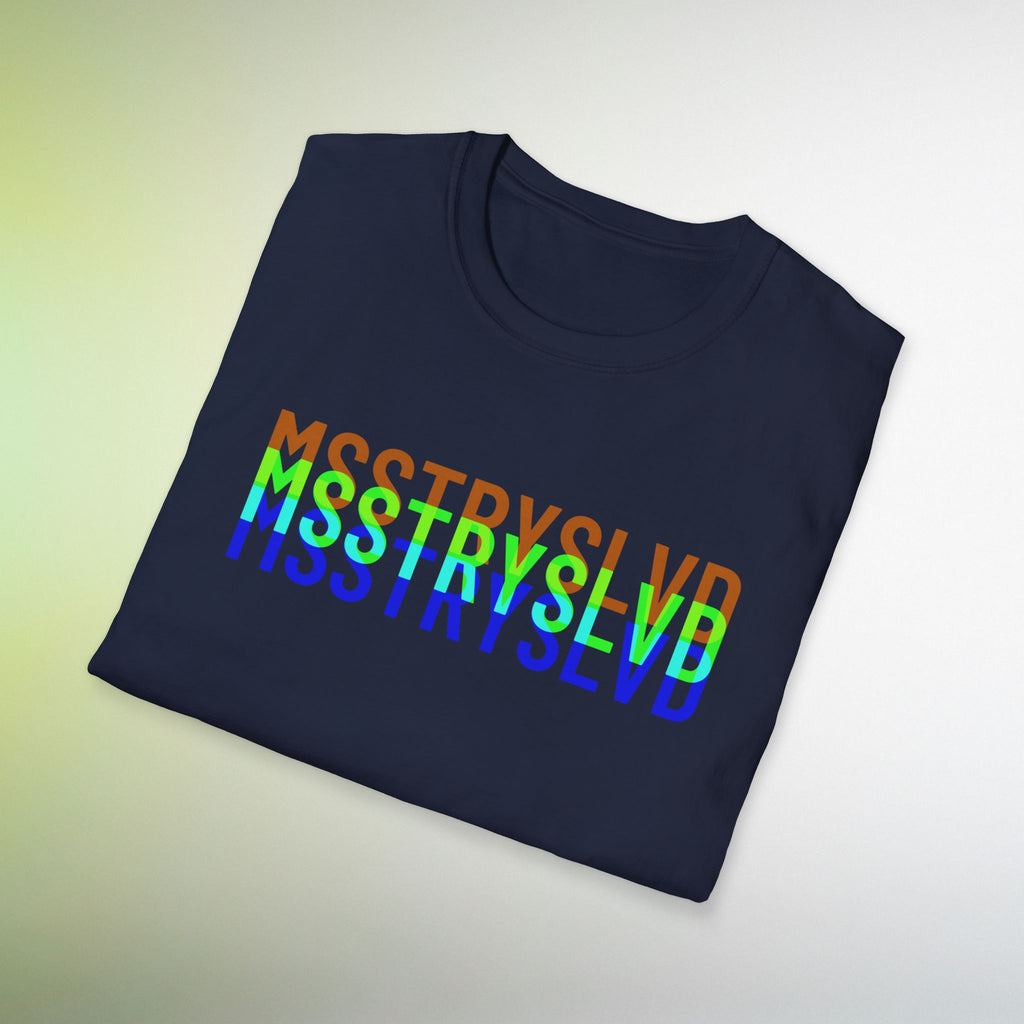 MSSTRYSLVD Neon Glitch Type T-Shirt – Bold Text Unisex Shirt, Typography Lovers Gift