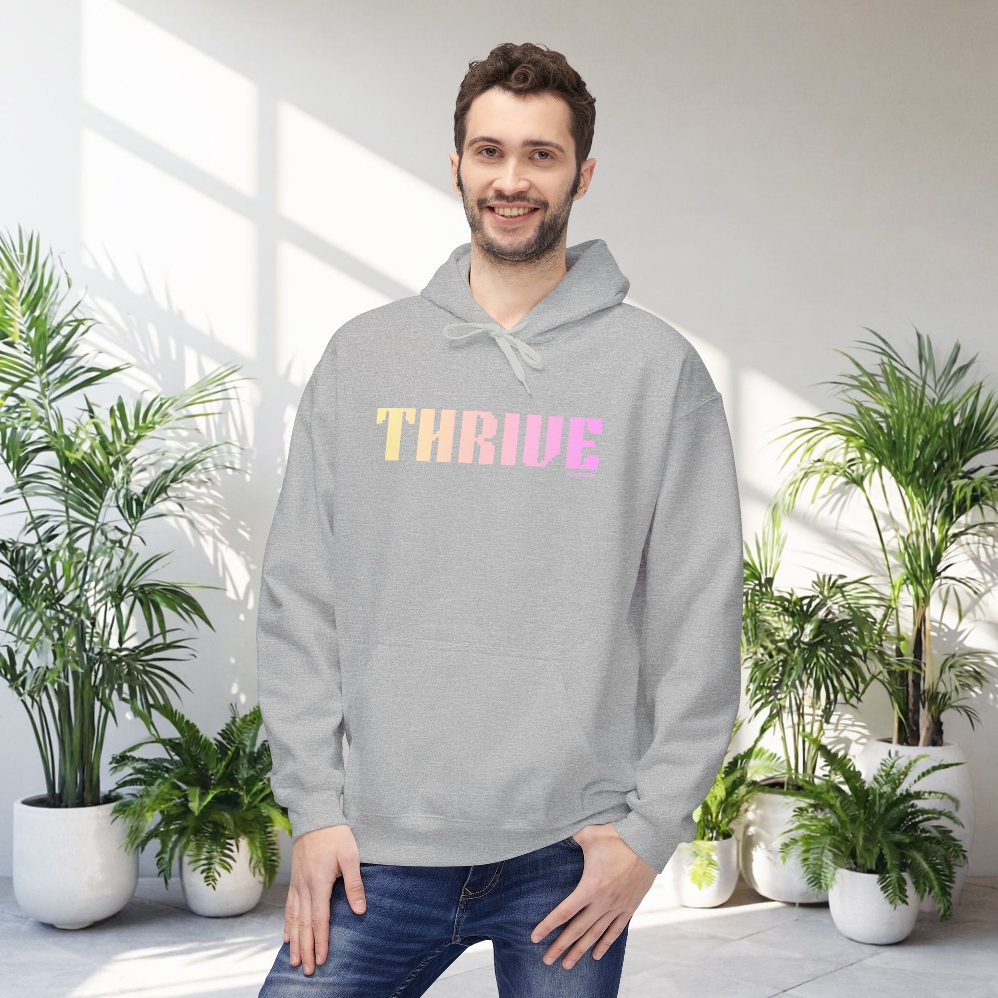 Thrive Bold Big Quote Hoodie | Positive Colorful Print Retro Graphic Pullover