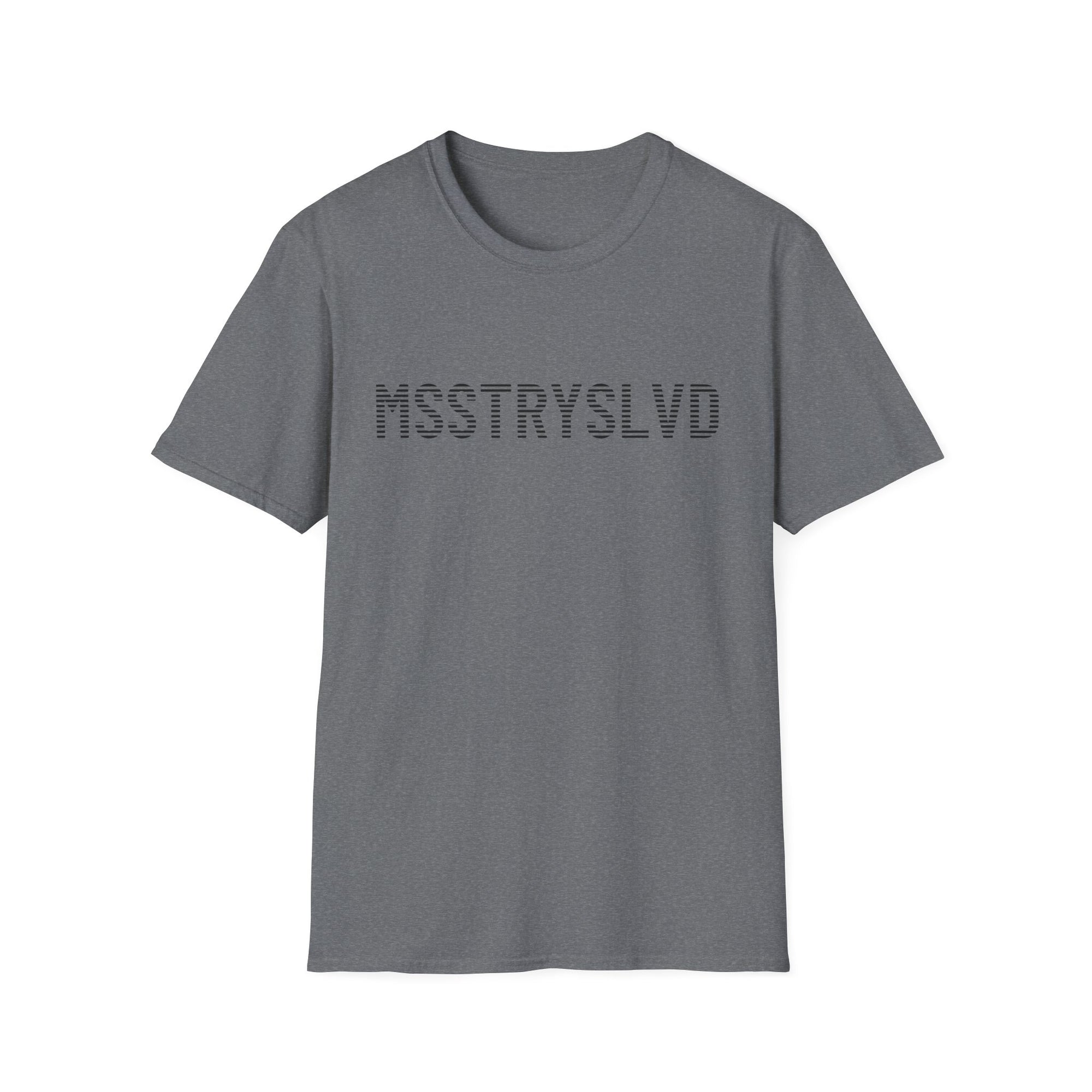 MSSTRYSLVD Word Stripe Graphic T-Shirt – Industrial Font Design Tee, Bold Text Unisex Shirt, Typography Lovers Gift, Minimalist Urban Style