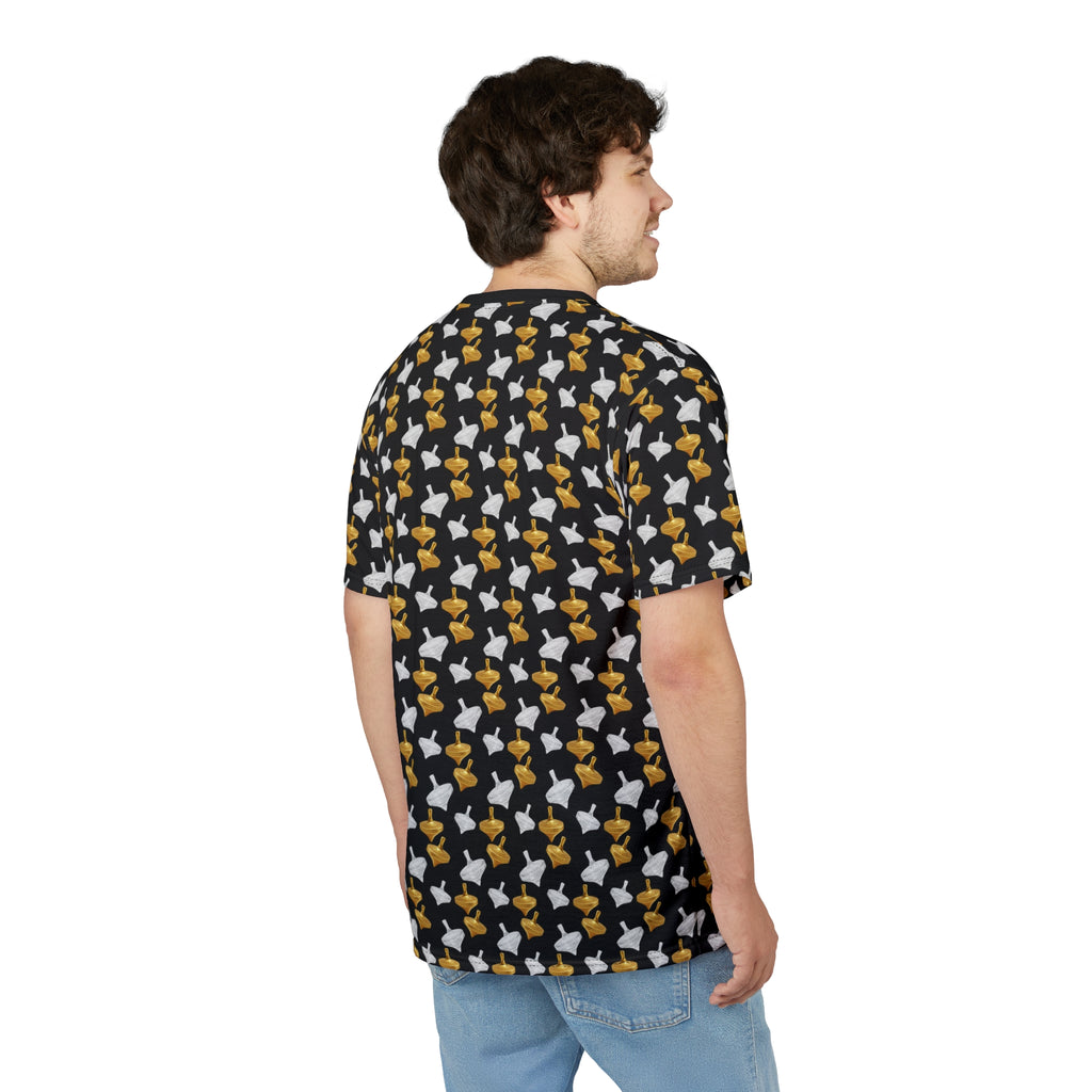 Gold Spinning Top Pattern T-Shirt – All Over Print Designer Tee | Modern Minimalist Unisex Streetwear