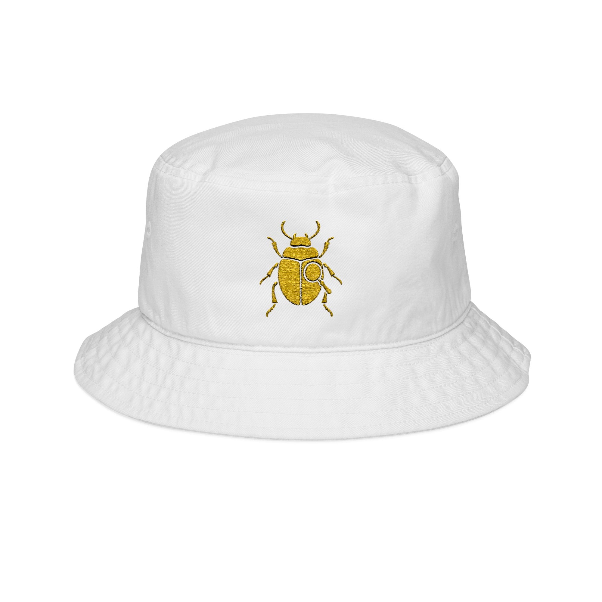CLASSIC Bucket Hat with Gold Beetle Embroidery | Elegant Retro Bug Design | Cool Streetwear Golden Insect Aesthetic Hat